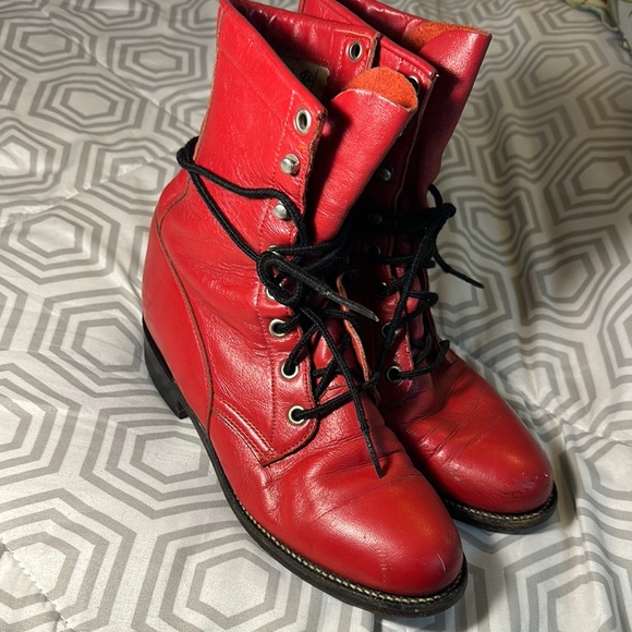 Justin Boots Shoes - Justin red leather lace up boot sz 5 B